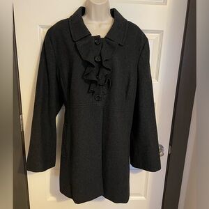 OLD NAVY WOMEN'S DARK GRAY WOOL BLEND RUFFLE PEACOAT WINTER COAT JACKET XXL